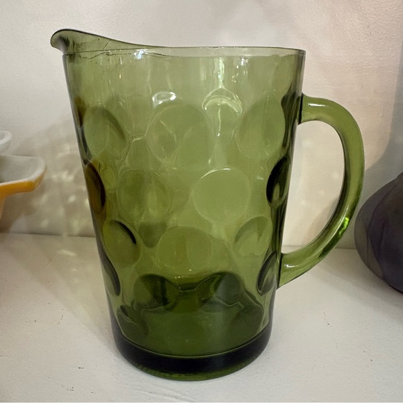 Hazel-Atlas Other - Vintage Hazel-Atlas Eldorado Avocado Green Glass Circle Pattern Pitcher Jug